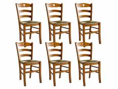 Naples - lot de 6 chaises teinté chêne et assises en paille