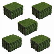Oviala - Lot de 40 dalles clipsables gazon artificiel vert - Vert