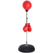 Punching ball sur pied réglable en hauteur 126-144 cm avec gants, pompe et base de lestage rouge - Rouge