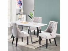 Table à manger effet marbre + 4 chaises en velours gris - style design & contemporain - table extensible 140-180cm