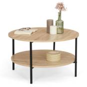 Table basse double plateau detroit ronde 70 cm design industriel - Bois-clair
