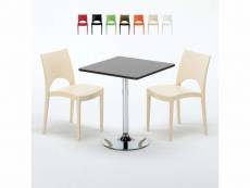 Table carrée noire 70x70cm avec 2 chaises colorées grand soleil set intérieur bar café paris mojito