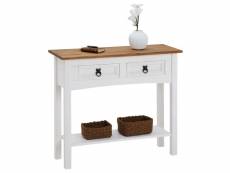 Table console campo table d'appoint rectangulaire en pin massif blanc et brun avec 2 tiroirs et 1 étagère, meuble d'entrée en bois