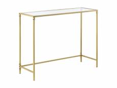 Table console pour salon table d'appoint design plateau en verre pieds en acier 100 x 35 x 80 cm doré [en.casa]
