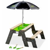 Table d'activités sable et eau, et de pique-nique (1 banc) avec parasol et outils de jardinage exit Aksent