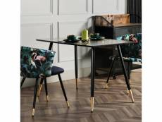 Table de salle à manger rectangulaire pour 4 personnes industriel rétro style pour salon cuisine, cadre métallique robuste, noir et or, 110x70x75cm