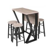 Table haute pliable avec 4 tabourets en bois struture en métal noir table 80x80x89cm tabouret 30x30x55cm - Bois