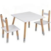 Table pour enfant avec 2 chaises en mdf - Longueur 55 Largeur 34 Epaisseur 42cm - Blanc