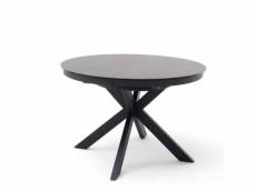Table ronde extensible design winnie diamètre 120cm gris céramique-pieds métal noir laqué mat 20100893625