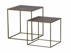 Tables basse salon ronde - lot de 2 tables d'appoint - métal/bois NEST coloris Laiton