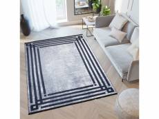 Tapiso tapis salon chambre poils courts toscana gris bleu motif cadre franges 120x170 cm 21533 PRINT 1,20*1,70 TOSCANA