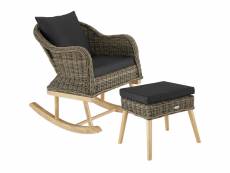 Tectake fauteuil à bascule en rotin rovigo avec repose-pieds vibo - marron naturel 404835