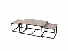 Trio de tables basse country side - h. 45 cm - noir et effet bois