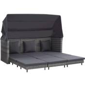 Vidaxl - Canapé-lit extensible 3 places avec toit Résine tressée Gris
