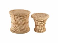 2 tables gigognes en bambou et corde nomade - diam. 30/38 cm - marron