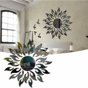 Autocollant Mural de Miroir Décoratif Bricolage Tournesol, 3D Acrylique Soleil Fleur Miroir Salon Chambre Art Déco Sticker Mural GrooFoo (Noir)