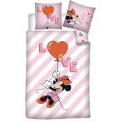 Aymax - Parure de lit réversible Disney Minnie - Ballon Love - 140 cm x 200 cm