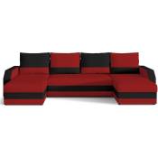 Canapé d'angle convertible panoramique bicolore tissu rouge et noir Nordy 307cm