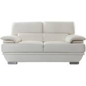 Canapé design avec têtières ajustables 2 places cuir blanc et acier chromé ewing - Blanc