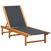 Chaise longue en acacia et textilène - Noir - 200 x 66 x 34 cm