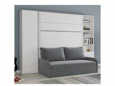 Composition lit escamotable 160 blanc mat bermudes sofa canapé microfibre gris 2 colonnes 20100997819