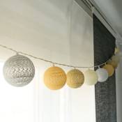 Cotton Ball Lights Guirlande lumineuse LED Jaune 20 boules Lumières solaires Lumière d'ambiance - beige