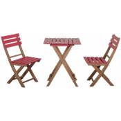 Ensemble bistro de jardin 3 pièces pliantes style colonial 2 chaises + table bois pin pré-huilé peint rouge - Rouge