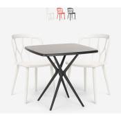 Ensemble Table Carrée Noire 70x70cm et 2 Chaises Extérieur Jardin Restaurant Bar Design Saiku Dark Couleur: Blanc