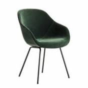 Fauteuil rembourré About a chair AAC127 / Dossier haut - Velours intégral & métal - Hay vert en tissu