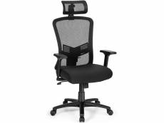Giantex chaise de bureau ergonomiqueà roulettes avec dossier inclinable, support lombaire, appui-tête et accoudoir réglables, noir