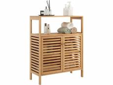 Giantex meuble salle de bain en bambou/rangement de salle de bain-étagère amovible et 2 portes persiennes-64x27,5x80cm naturel