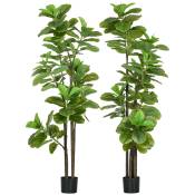 HOMCOM Lot de 2 plantes artificielles Figuier à feuilles de violon Ficus Lyrata hauteur 180cm avec Pot