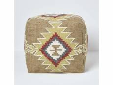 Homescapes pouf carré en laine kilim jaipur, 43 cm