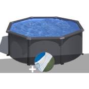 Kit piscine acier gris anthracite Gré Louko ronde 3,20 x 1,22 m + Tapis de sol