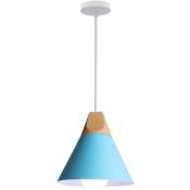 Lampe suspension industrielle créative bois massif chambre salon lustre décoratif (bleu) - Bleu