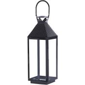 Lanterne Noire en Acier Inox 54 cm avec Poignée pour Transport Intérieur ou Extérieur Style Industriel Bali - Noir