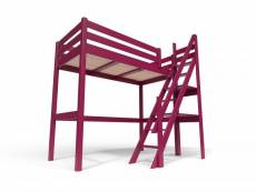 Lit mezzanine bois avec escalier de meunier sylvia 90x200 prune 1130-PR