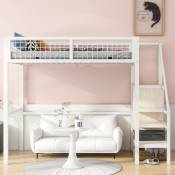 Lit mezzanine lit enfant 90x200cm - lit enfant avec échelle avec structure en fer + armoire de rangement - blanc - blanc