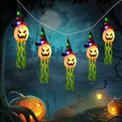 Lot de 5 guirlandes lumineuses d'Halloween avec chapeau de sorcière, 22 m - Fonctionne sur piles - 100 led - Pour Halloween, fête, jardins