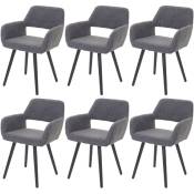 Lot de 6 chaises de salle à manger HHG 429 ii, chaise de cuisine, design rétro années 50 textile, gris, pieds foncés - grey