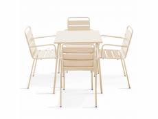 Palavas - ensemble table de jardin carrée et 4 fauteuils acier ivoire