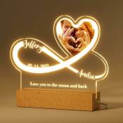 Qiyao - Veilleuse Amour Infini - Lampe Personnalisée avec Photo Prénoms Texte Date - Cadeau Saint Valentin Homme et Femme, Mariage, Couple