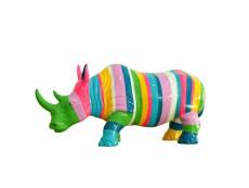 Statue rhinocéros avec rayures multicolores h24 cm