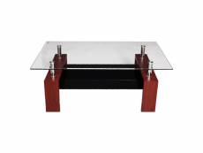 Table basse moderne, plateau en verre trempé, table basse avec étagère, 110x60h45 cm, couleur marron 8052773600262