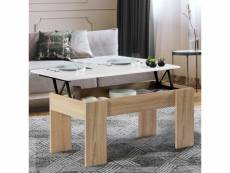 Table basse plateau relevable tara bois blanc et imitation hêtre