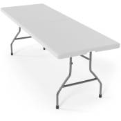 Table Pliante - 183 x 76 cm, Cadre en Acier, Max. 150 kg, avec Poignée de Transport, Portable, Imperméable, pour 6 Personnes, Rectangulaire, en Blanc