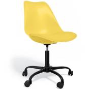 Tulip Style - Chaise de bureau avec roulettes - Chaise de bureau pivotante - Structure noire Tulip Jaune - Cuir végétalien, Métal, pp - Jaune