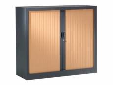 Armoire de bureau à rideaux anthracite 2 portes coulissantes hêtre klass l 90 x h 100 x p 45 cm