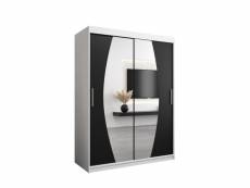 Armoire de chambre globe blanc/noir 150 avec 2 portes coulissantes et miroir penderie (tringle) avec étagères avec tiroirs