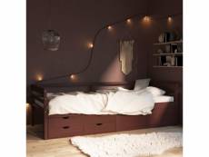 Cadre de lit avec tiroirs et armoire marron foncé pin 90x200 cm